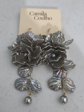 NWT Camila Coelho Shiny Gray Dangle Earrings